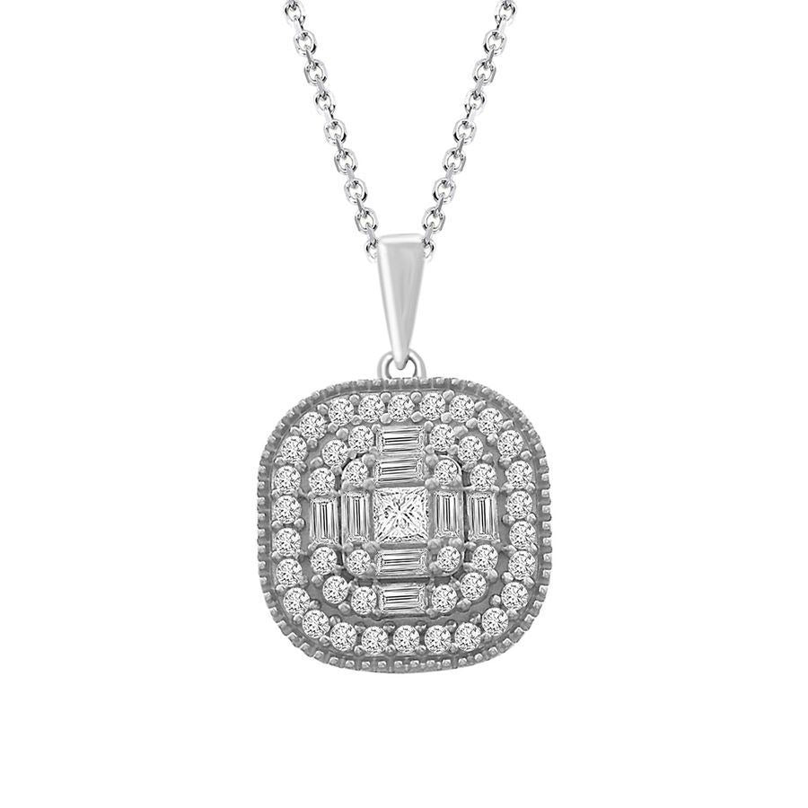 LADIES PENDANT 1/2 CT ROUND/PRINCESS/BAGUETTE DIAMON 14K WHITE GOLD