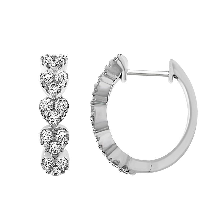 LADIES HOOP 1 CT ROUND DIAMOND 10K WHITE GOLD
