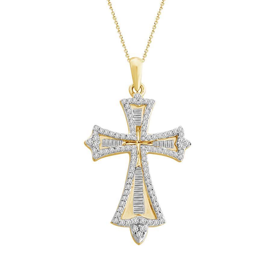 LADIES PENDANT 5/8 CT ROUND/BAGUETTE DIAMOND 10K YELLOW GOLD