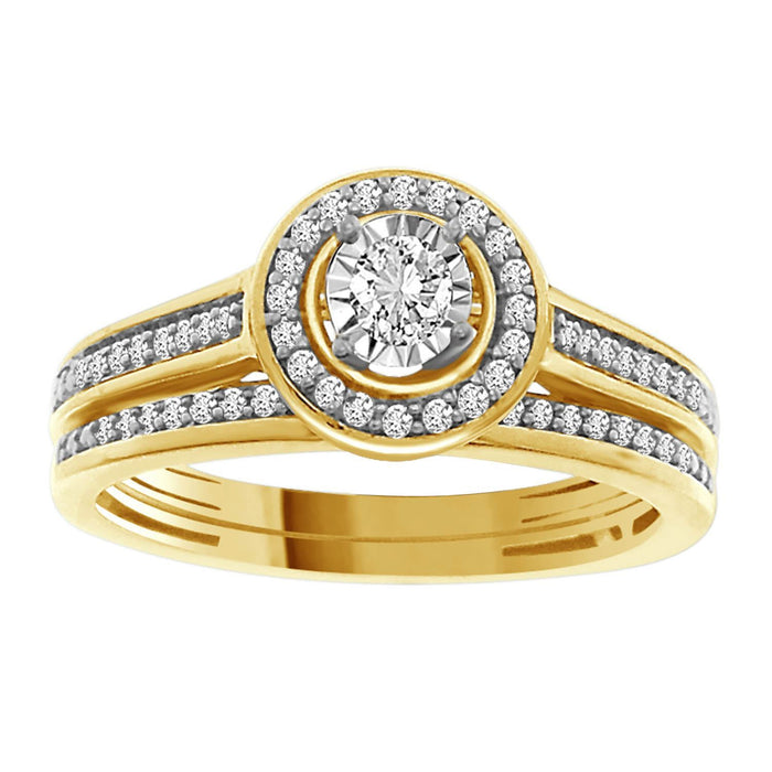 LADIES BRIDAL RING SET 1/4 CT ROUND DIAMOND 14K YELLOW GOLD