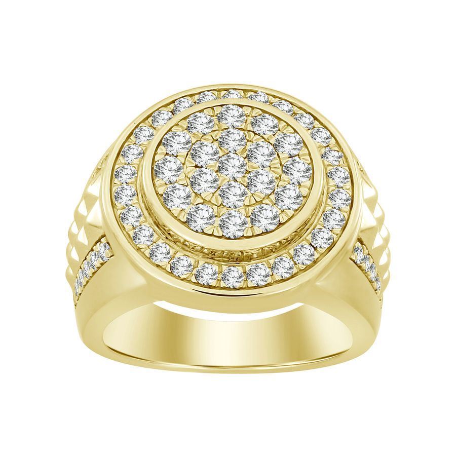 MEN'S RING 2 CT ROUND DIAMOND 14K YELLOW GOLD