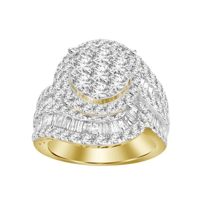 LADIES RING 3.10 CT ROUND/BAGUETTE DIAMOND 10K YELLOW GOLD