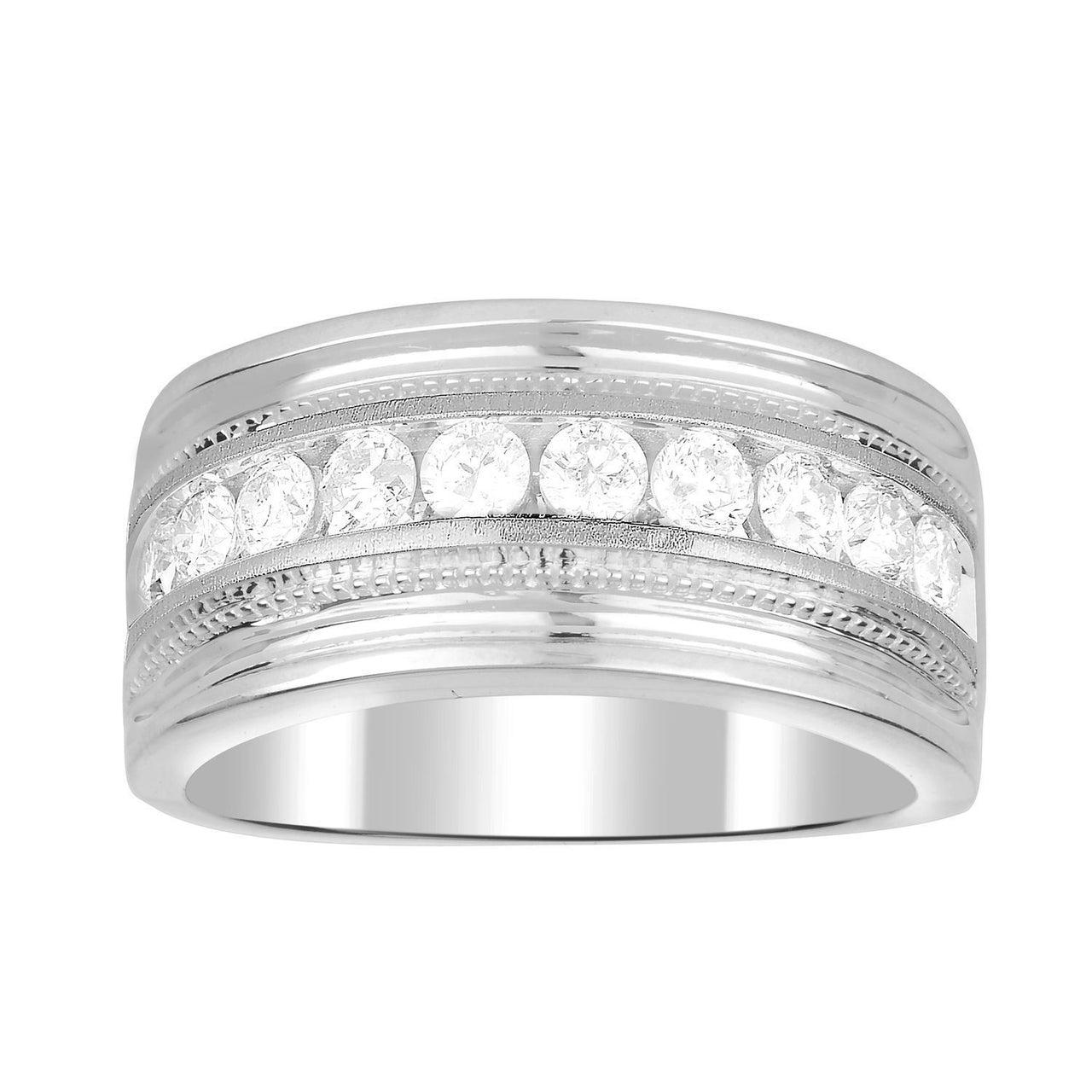 MEN'S RING 1 CT ROUND DIAMOND 10K WHITE GOLD