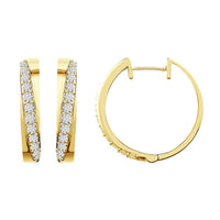 Thumbnail for LADIES HOOPS EARRING 1 CT ROUND DIAMOND 10K YELLOW GOLD