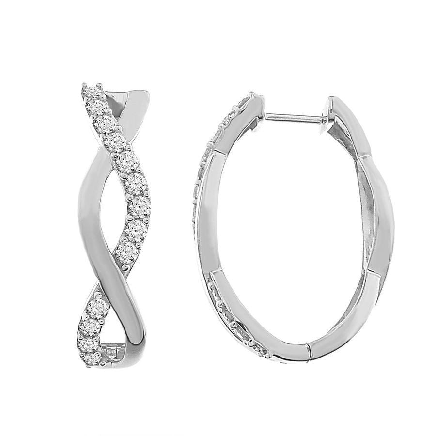 LADIES HOOPS 1/4 CT ROUND DIAMOND 10K WHITE GOLD