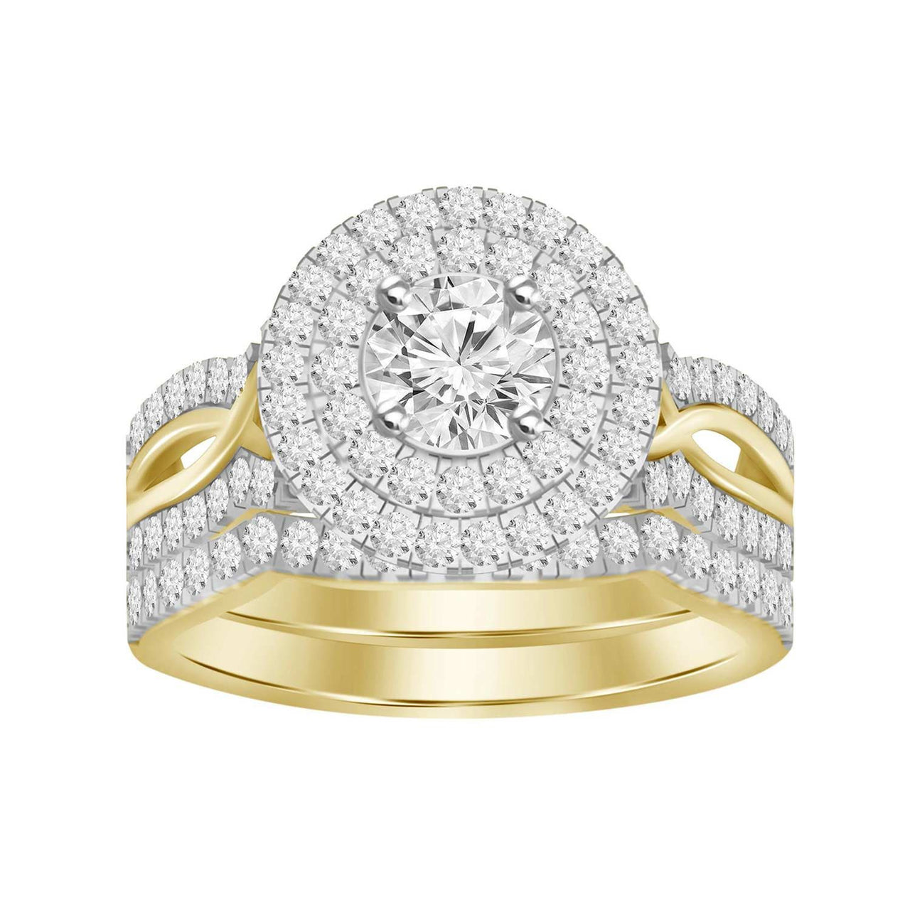 LADIES BRIDAL RING SET 1 CT ROUND DIAMOND 14K YELLOW GOLD