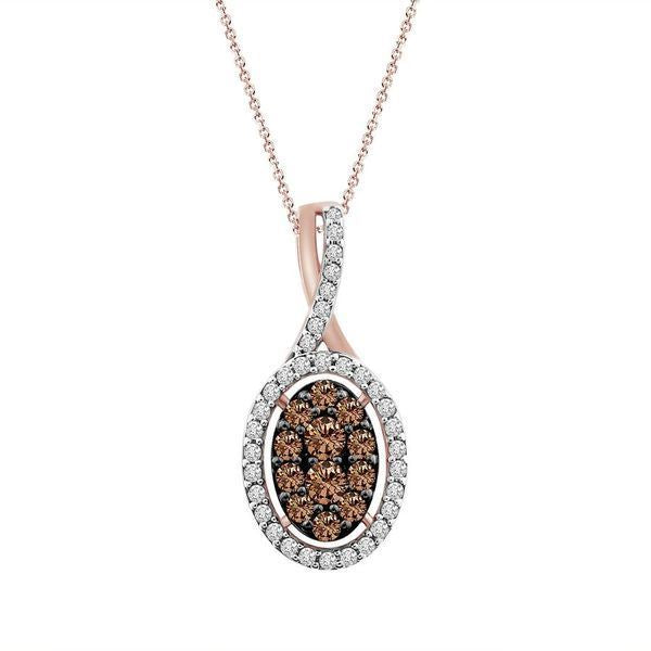 LADIES PENDANT 1/2 CT CHOCOLATE/WHITE ROUND DIAMOND 10K ROSE GOLD