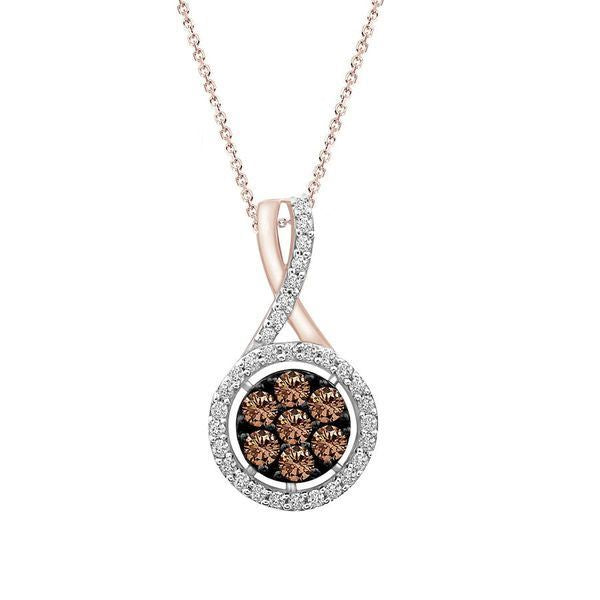 LADIES PENDANT 1/2 CT CHOCOLATE/WHITE ROUND DIAMOND 10K ROSE GOLD