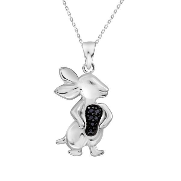 LADIES PENDANT 1/20 CT BLACK ROUND DIAMOND SILVER