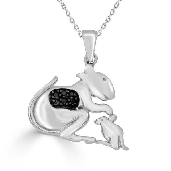 LADIES PENDANT 1/20 CT BLACK ROUND DIAMOND SILVER
