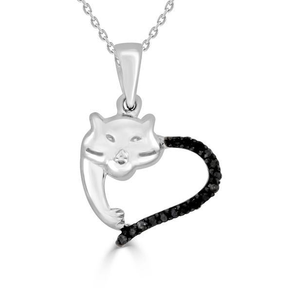 LADIES PENDANT 1/10 CT BLACK ROUND DIAMOND SILVER