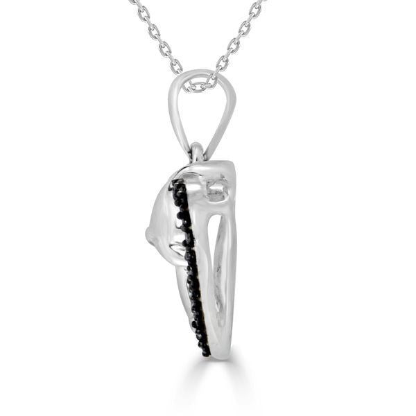 LADIES PENDANT 1/10 CT BLACK ROUND DIAMOND SILVER