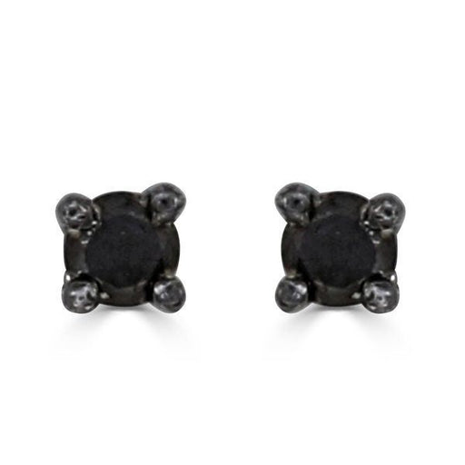 LADIES EARRINGS 1/6 CT BLACK ROUND DIAMOND SILVER