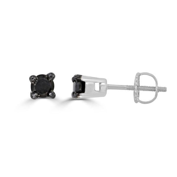 LADIES EARRINGS 1/6 CT BLACK ROUND DIAMOND SILVER