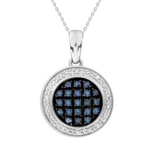 LADIES PENDANT WITH CHAIN 1/5 CT WHITE/BLUE ROUND DIAMOND SILVER