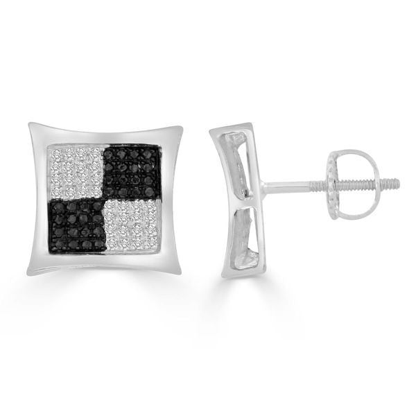 LADIES EARRINGS 1/4 CT BLACK/WHITE ROUND DIAMOND SILVER