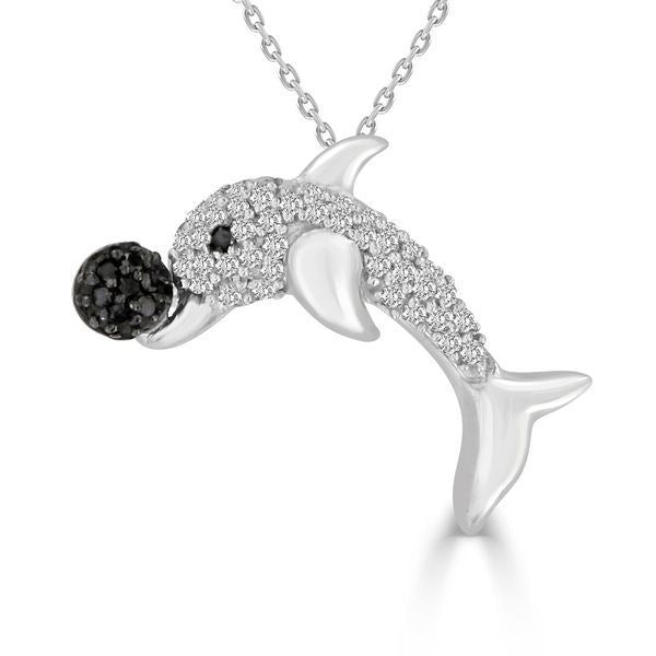 LADIES PENDANT 1/20 CT BLACK/WHITE ROUND DIAMOND SILVER