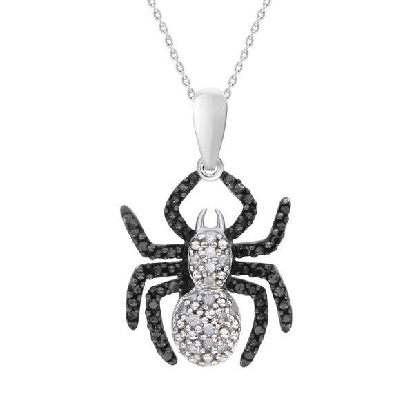LADIES PENDANT 1/4 CT WHITE/BLACK ROUND DIAMOND SILVER