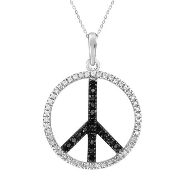 LADIES PENDANT 1/4 CT BLACK/WHITE ROUND DIAMOND SILVER