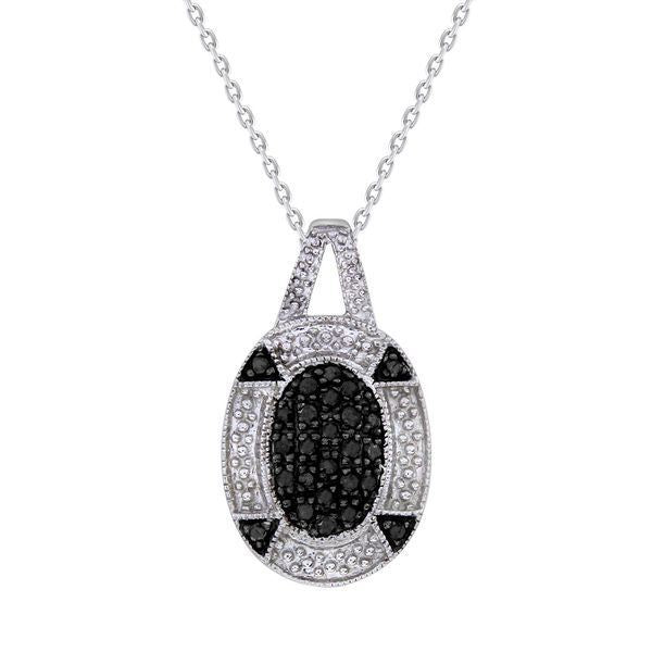 LADIES PENDANT 1/4 CT BLACK/WHITE ROUND DIAMOND SILVER