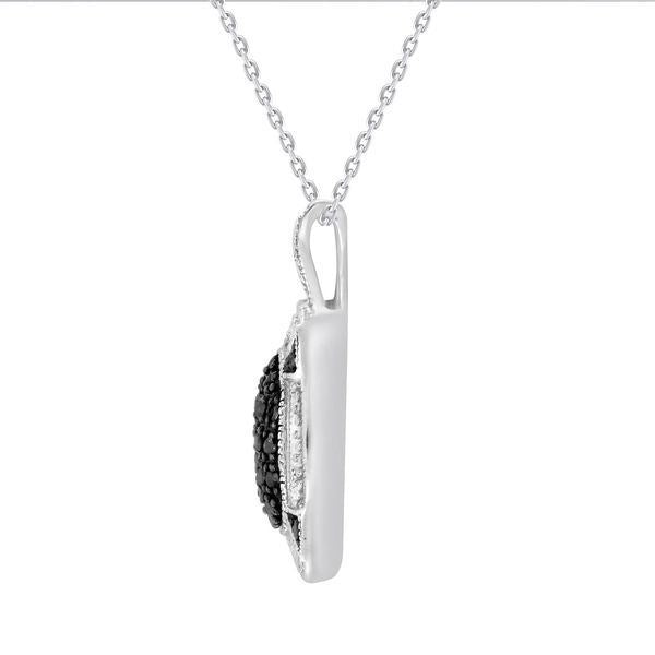 LADIES PENDANT 1/4 CT BLACK/WHITE ROUND DIAMOND SILVER