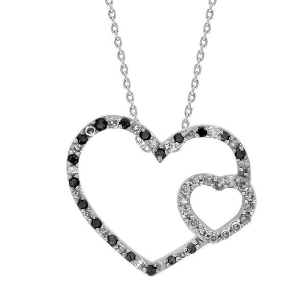 LADIES PENDANT 1/4 CT BLACK/WHITE ROUND DIAMOND SILVER