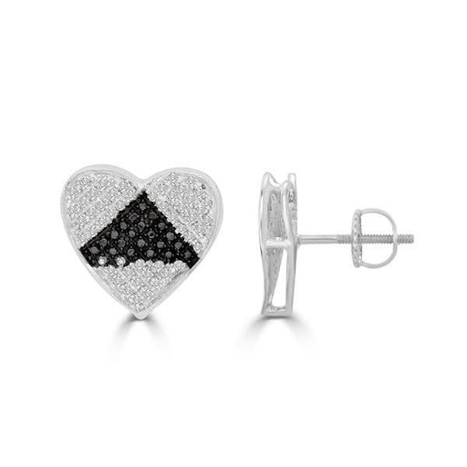 LADIES EARRINGS 1/3 CT BLACK/WHITE ROUND DIAMOND SILVER