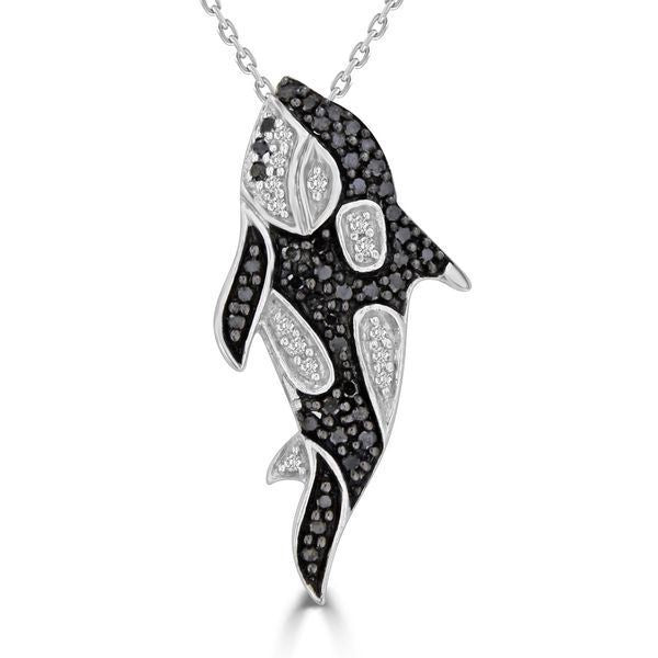 LADIES PENDANT 1/3 CT WHITE/BLACK ROUND DIAMOND SILVER