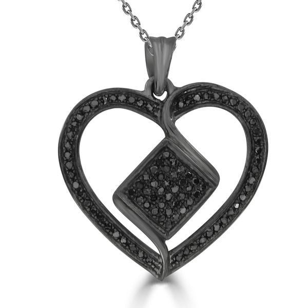 LADIES PENDANT 1/3 CT BLACK ROUND DIAMOND SILVER