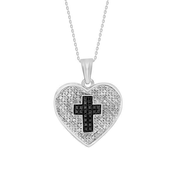 LADIES PENDANT 1/3 CT BLACK/WHITE ROUND DIAMOND SILVER