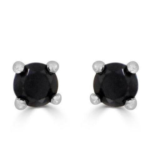 LADIES EARRINGS 1/3 CT BLACK ROUND DIAMOND SILVER