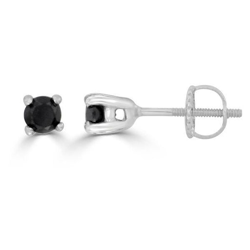 LADIES EARRINGS 1/3 CT BLACK ROUND DIAMOND SILVER