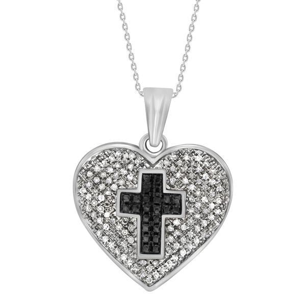 LADIES PENDANT 1/3 CT BLACK/WHITE ROUND DIAMOND SILVER