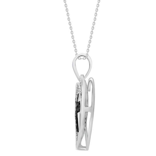 LADIES PENDANT 1/3 CT BLACK/WHITE ROUND DIAMOND SILVER