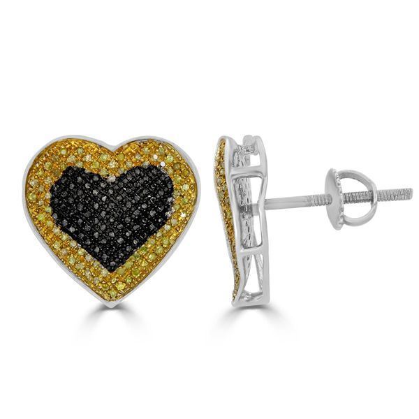 LADIES EARRINGS 1/2 CT BLACK/CANARY ROUND DIAMOND SILVER