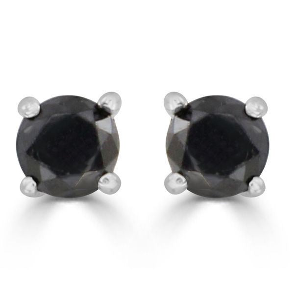 LADIES EARRINGS 3/4 CT BLACK ROUND DIAMOND SILVER