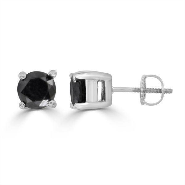 LADIES EARRINGS 3/4 CT BLACK ROUND DIAMOND SILVER