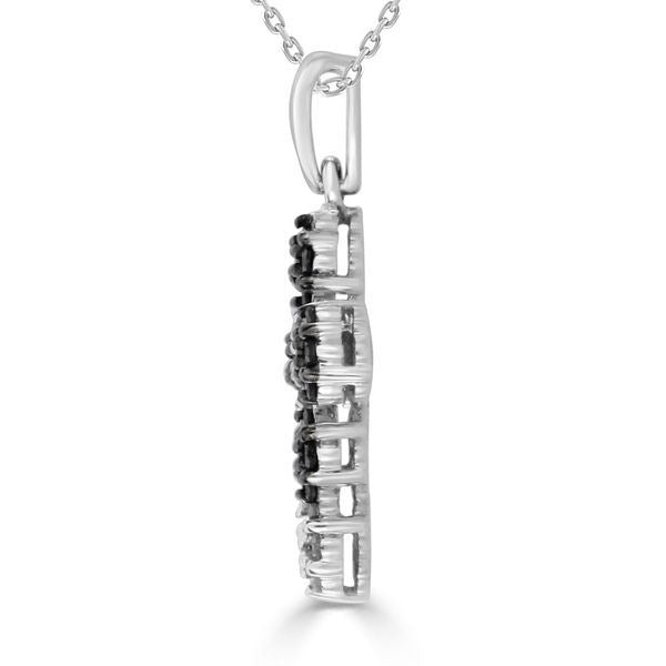 LADIES CROSS PENDANT 1/2 CT WHITE/BLACK ROUND DIAMOND 10K WHITE GOLD