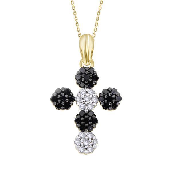 LADIES PENDANT 1/2 CT ROUND BLACK DIAMOND 10K YELLOW GOLD