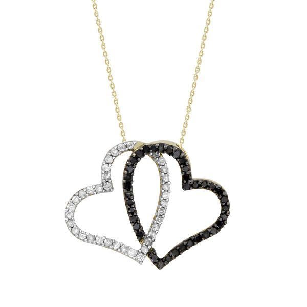 LADIES HEART PENDANT 1/2 CT WHITE/BLACK ROUND DIAMOND 10K YELLOW GOLD