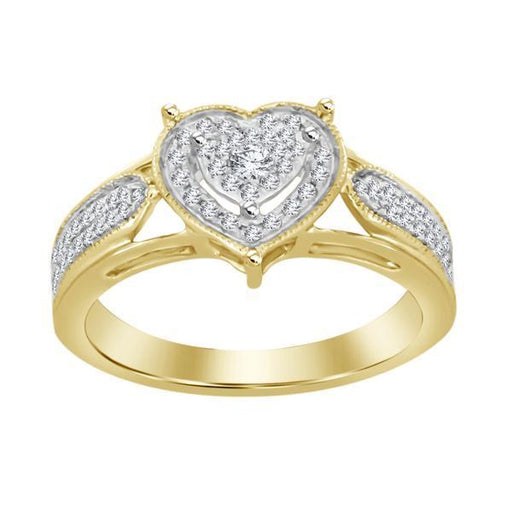LADIES HEART RING 1/5 CT ROUND DIAMOND 10K YELLOW GOLD