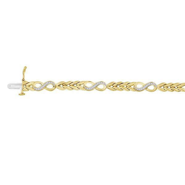 LADIES BRACELET 1/5 CT ROUND DIAMOND SILVER YELLOW PLATED