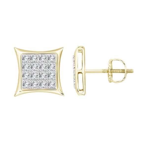 MEN'S KITE EARRINGS 1/10 CT ROUND DIAMOND 10K YELLOW GOLD 