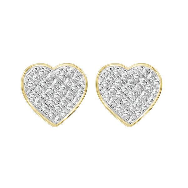 MEN'S EARRINGS 1/4 CT ROUND DIAMOND HEART SHAPE 10K YELLOW GOLD