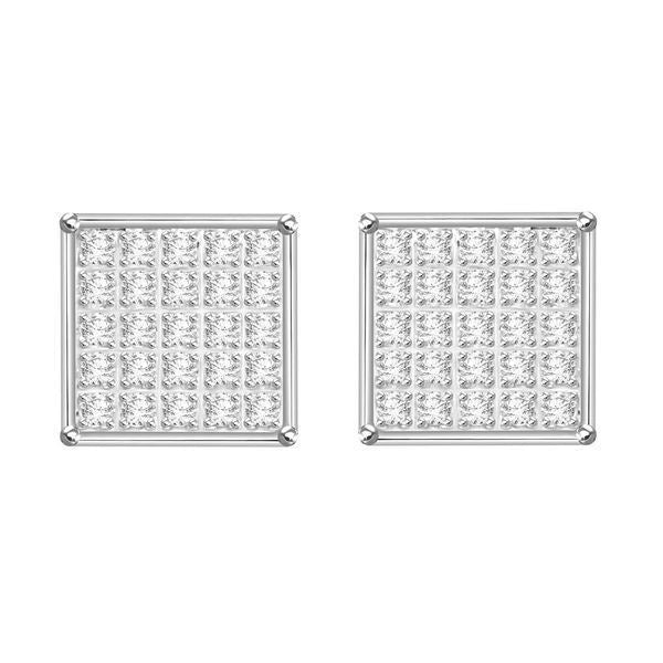 MEN'S EARRINGS 1/6 CT ROUND DIAMOND 10K WHITE GOLD 