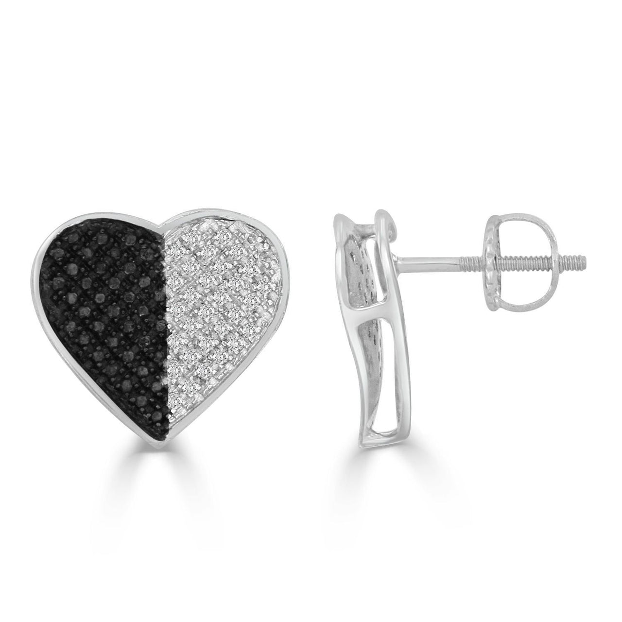 LADIES EARRINGS 1/2 CT BLACK/WHITE ROUND DIAMOND SILVER