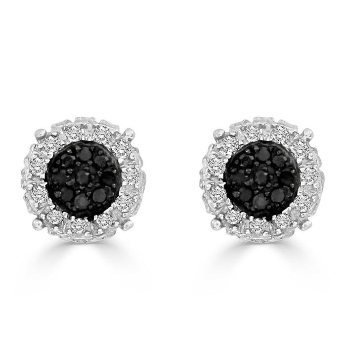 LADIES EARRINGS 1/6 CT WHITE/BLACK ROUND DIAMOND SILVER