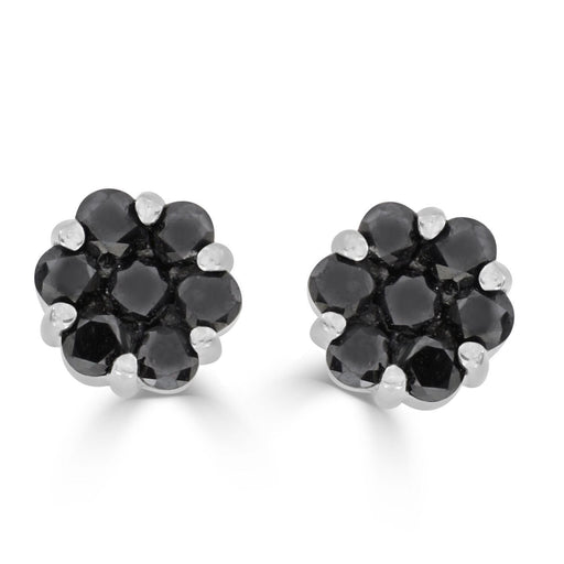 LADIES EARRINGS 1 5/8 CT WHITE/BLACK ROUND DIAMOND STESILVER