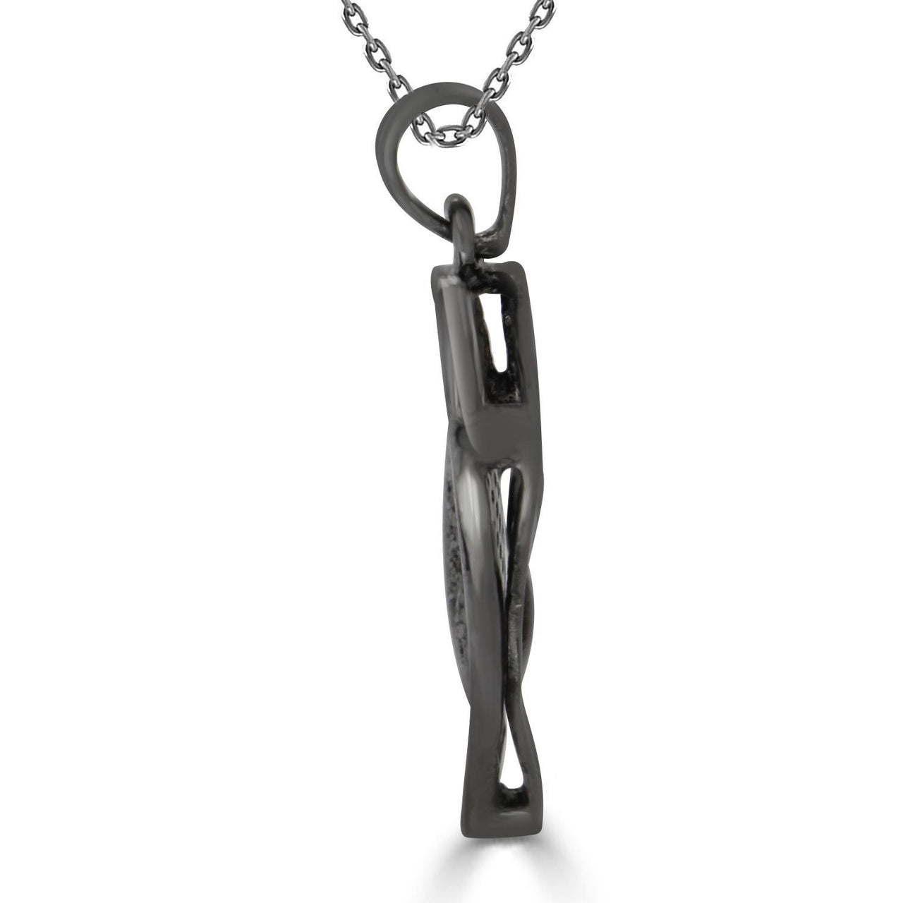 LADIES HEART PENDANT 5/8 CT BLACK ROUND DIAMOND SILVER