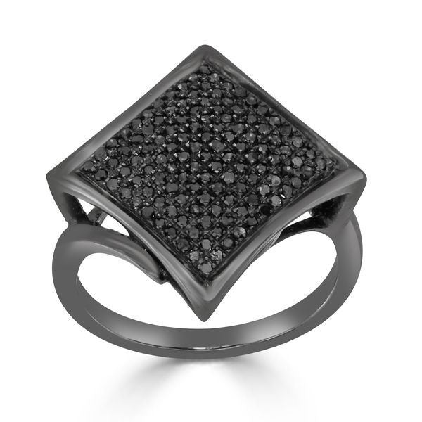 LADIES RING 1/2 CT BLACK ROUND DIAMOND SILVER